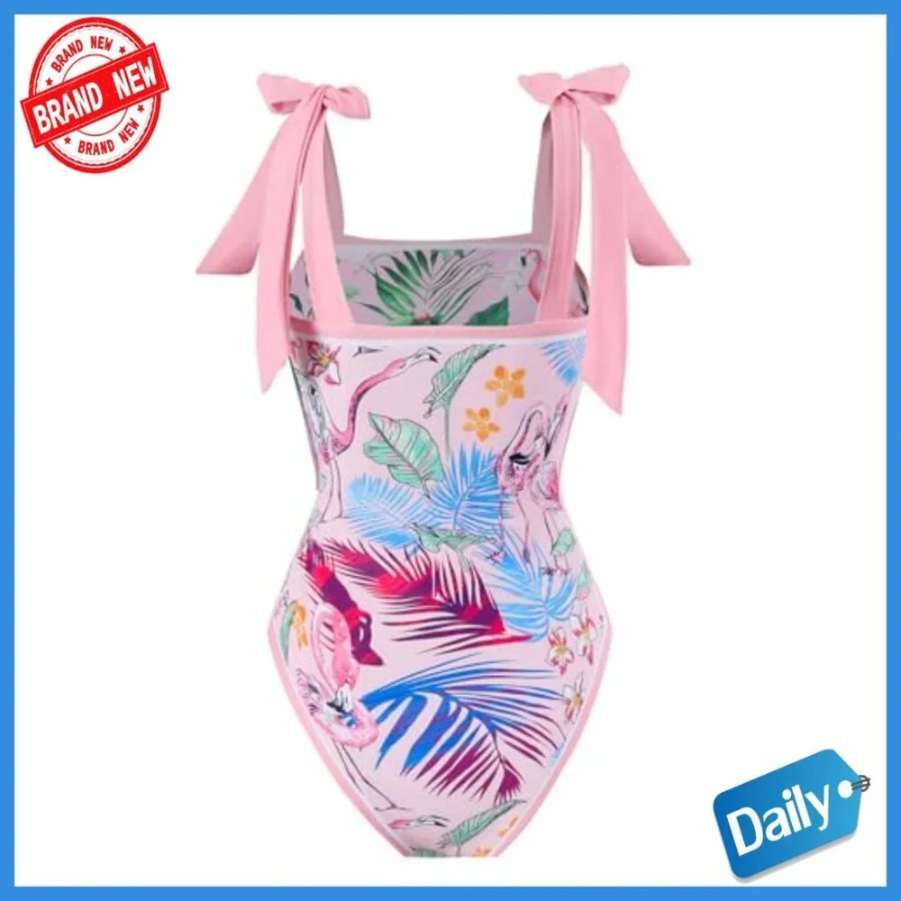 Floral Print One Piece Swimsuit with Cover Up Skirt Set, Slim Fit, Polyester